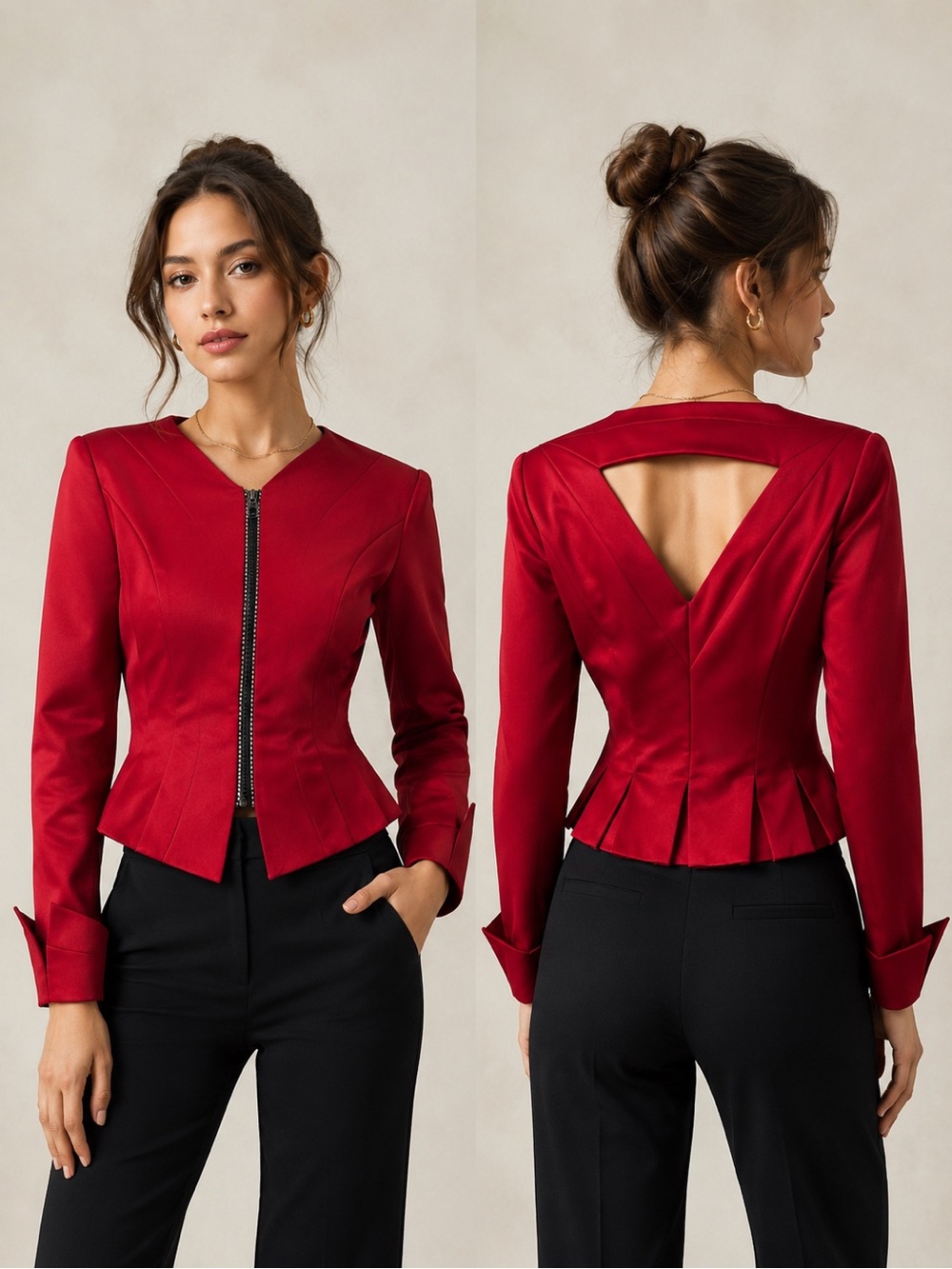 VTG 80s Linda Segal red satin crystal tuxedo jacket 8